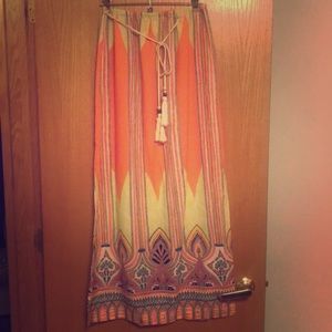 Floor length boho chic skirt with beaded tie
